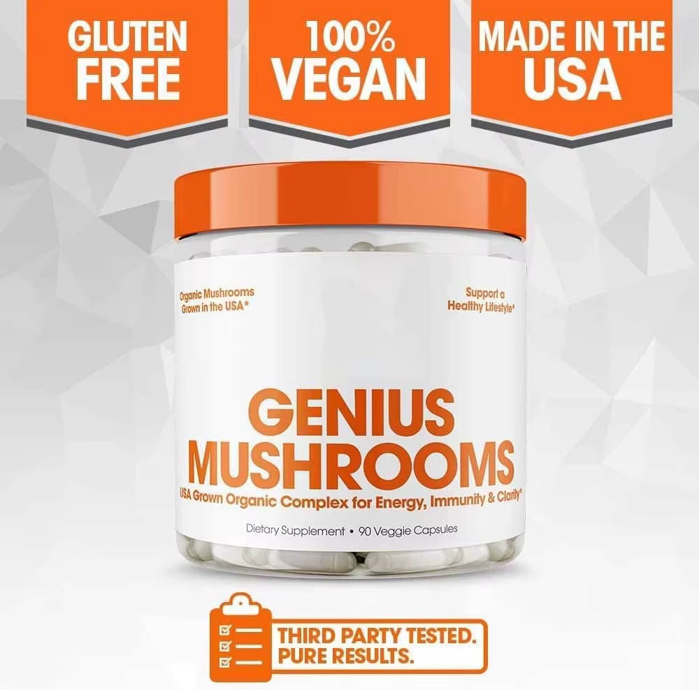 Organic Nootropic Supplement Genius Lions Mane Mushroom Capsules for Adults to Combat Oxidative Stress Enhance Brain Performance