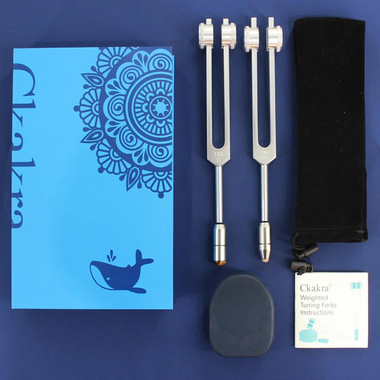 Pack of 2 Weighted Tuning Forks with Natural Gemstone Trigger Point for Sound &Body Healing, OTTO128& OM136.1, Zen Tools,Odorless Silicone Activator