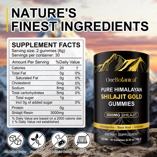OEM 100% Natural Organic 3000MG Shilajit Gold Gummies Premium Pure Himalayan Shilajit Gummies with Ashwagandha