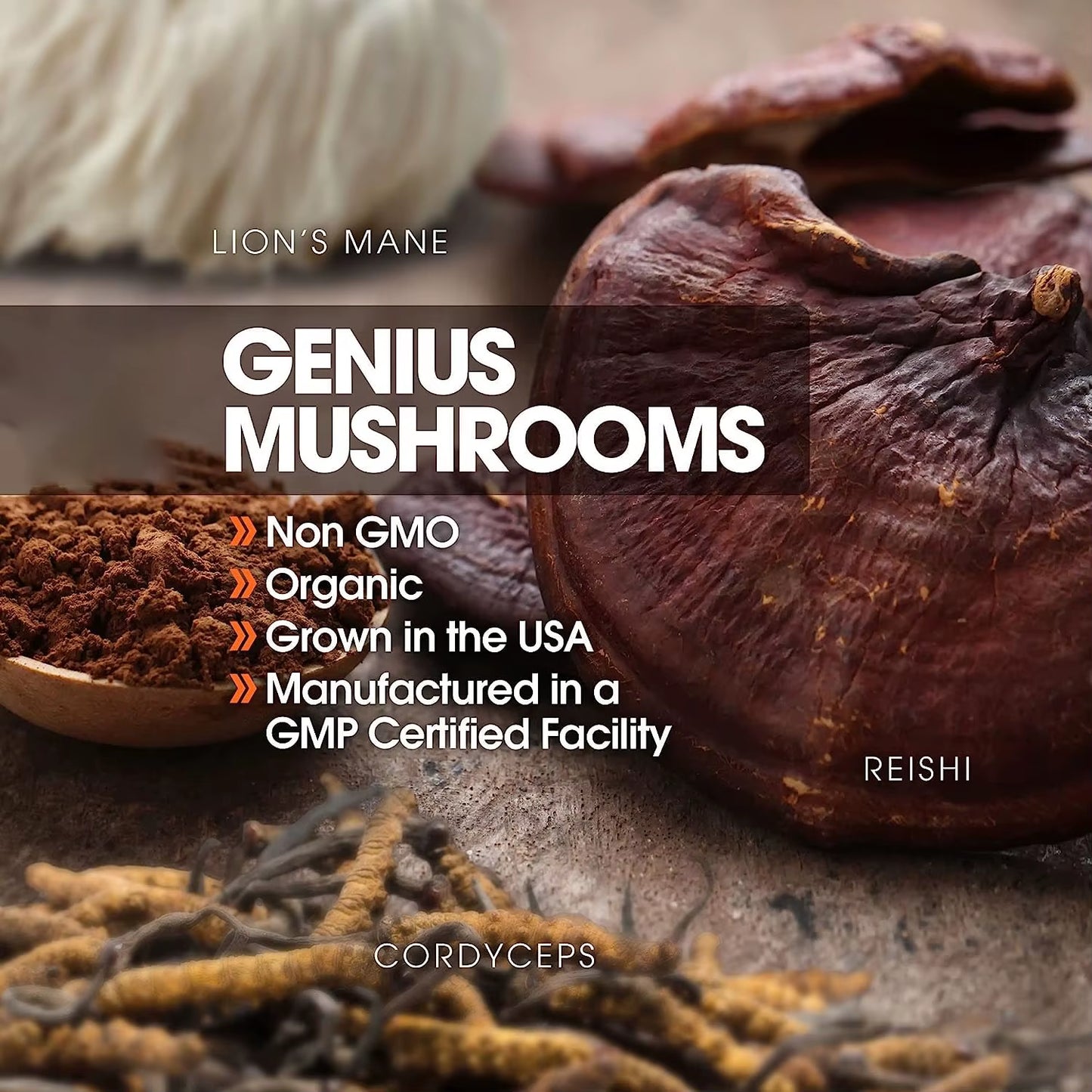 Organic Nootropic Supplement Genius Lions Mane Mushroom Capsules for Adults to Combat Oxidative Stress Enhance Brain Performance