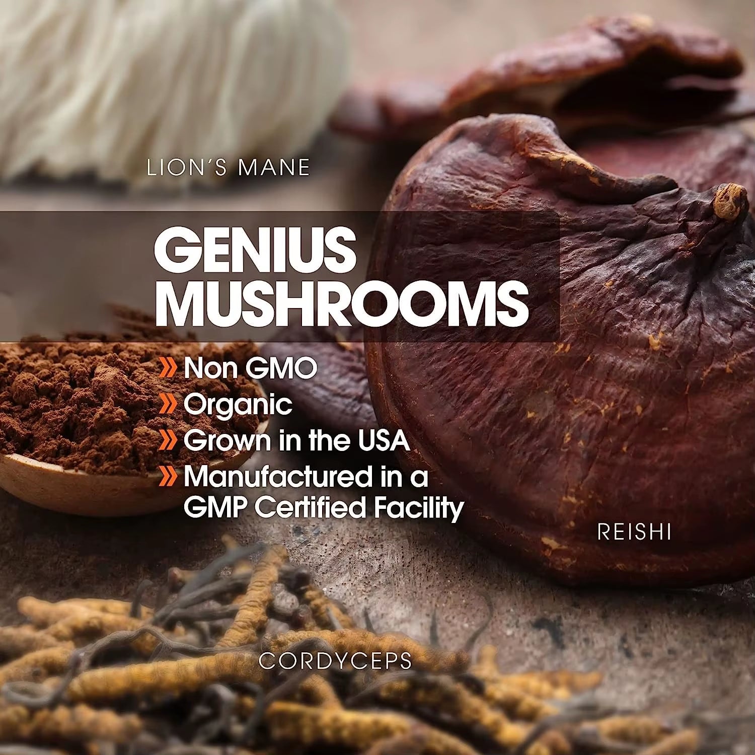 Organic Nootropic Supplement Genius Lions Mane Mushroom Capsules for Adults to Combat Oxidative Stress Enhance Brain Performance